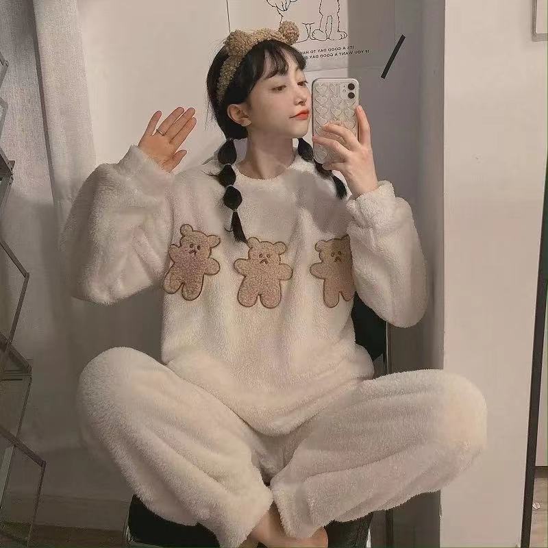 Coral Fleece Thickened Padded Winter Pajamas for Women