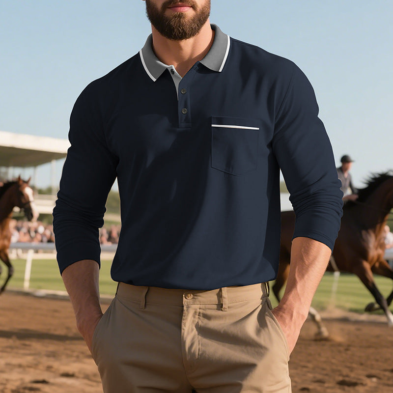 Men's Long-Sleeve Polo Shirt for Spring and Autumn