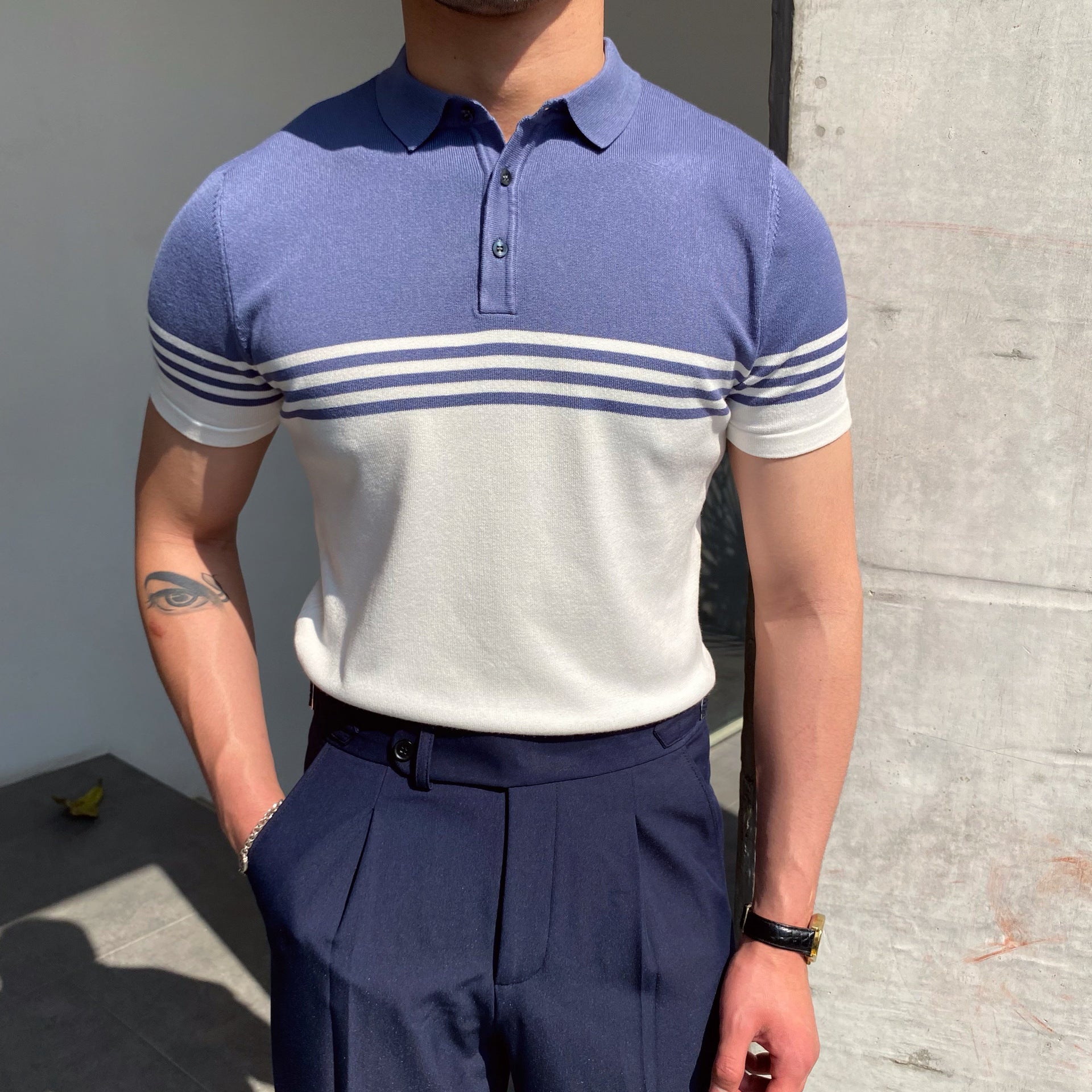 Casual Striped Short-Sleeve Polo Shirt
