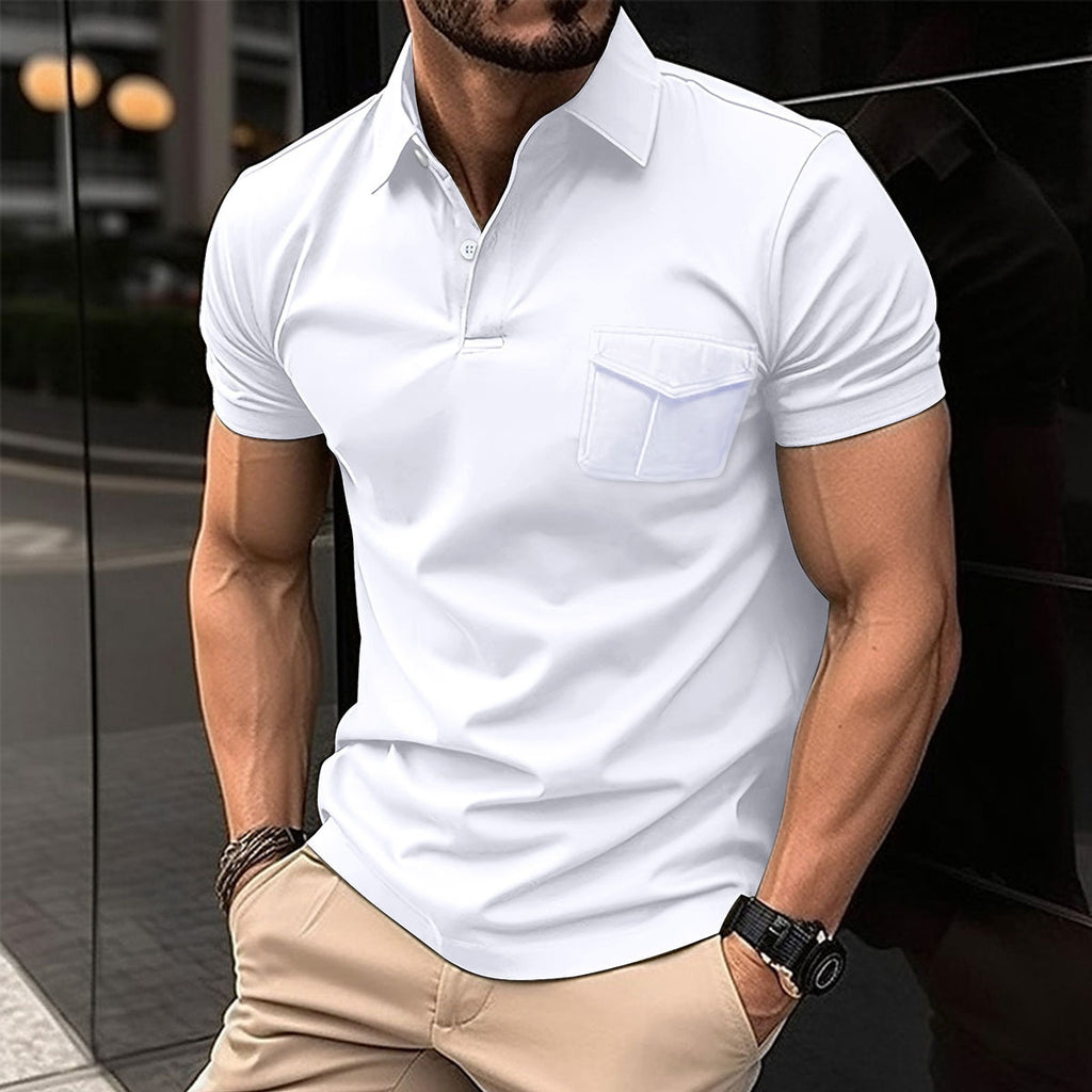Men's Loose Fit Polo Shirt with Zipper Pocket, Short Sleeve, Multiple Colors, Sizes S-XXXL