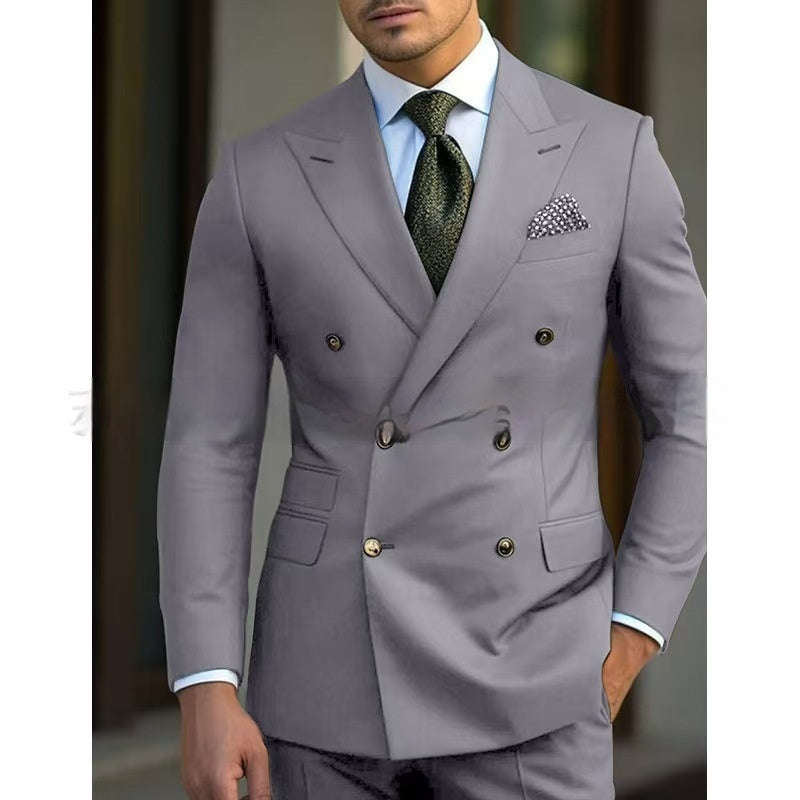 Men's Leisure Business Suit Set Two-Piece Cotton Blend