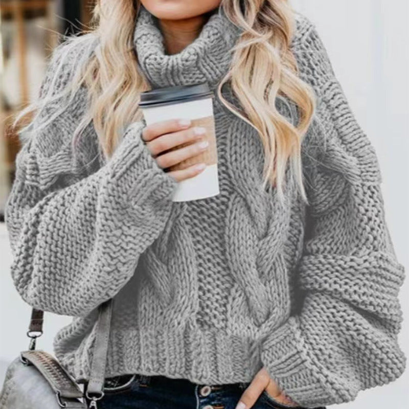 Pull décontracté à col roulé et manches longues pour femme