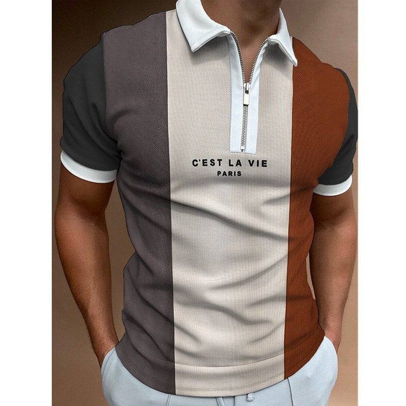 Men's Striped Printed Polo Shirt Short Sleeve Lapel T-Shirt
