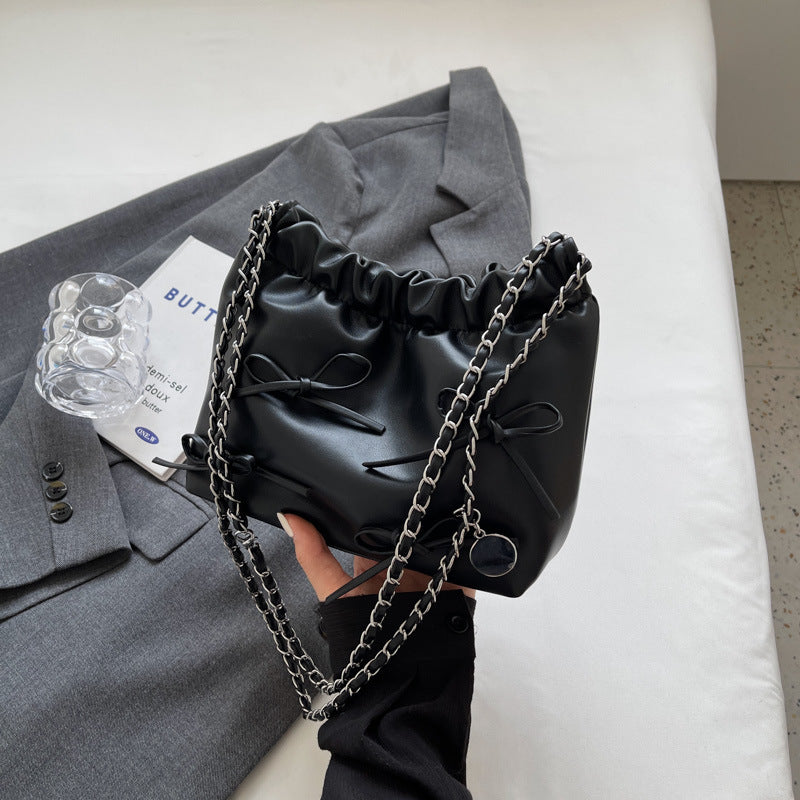 Pleated Design Crossbody Shoulder Bag in Black, White, Silver & Pink