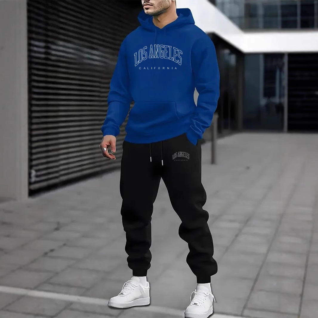 Ensemble homme pull à capuche et pantalon de survêtement doublé polaire imprimé lettre pour automne hiver