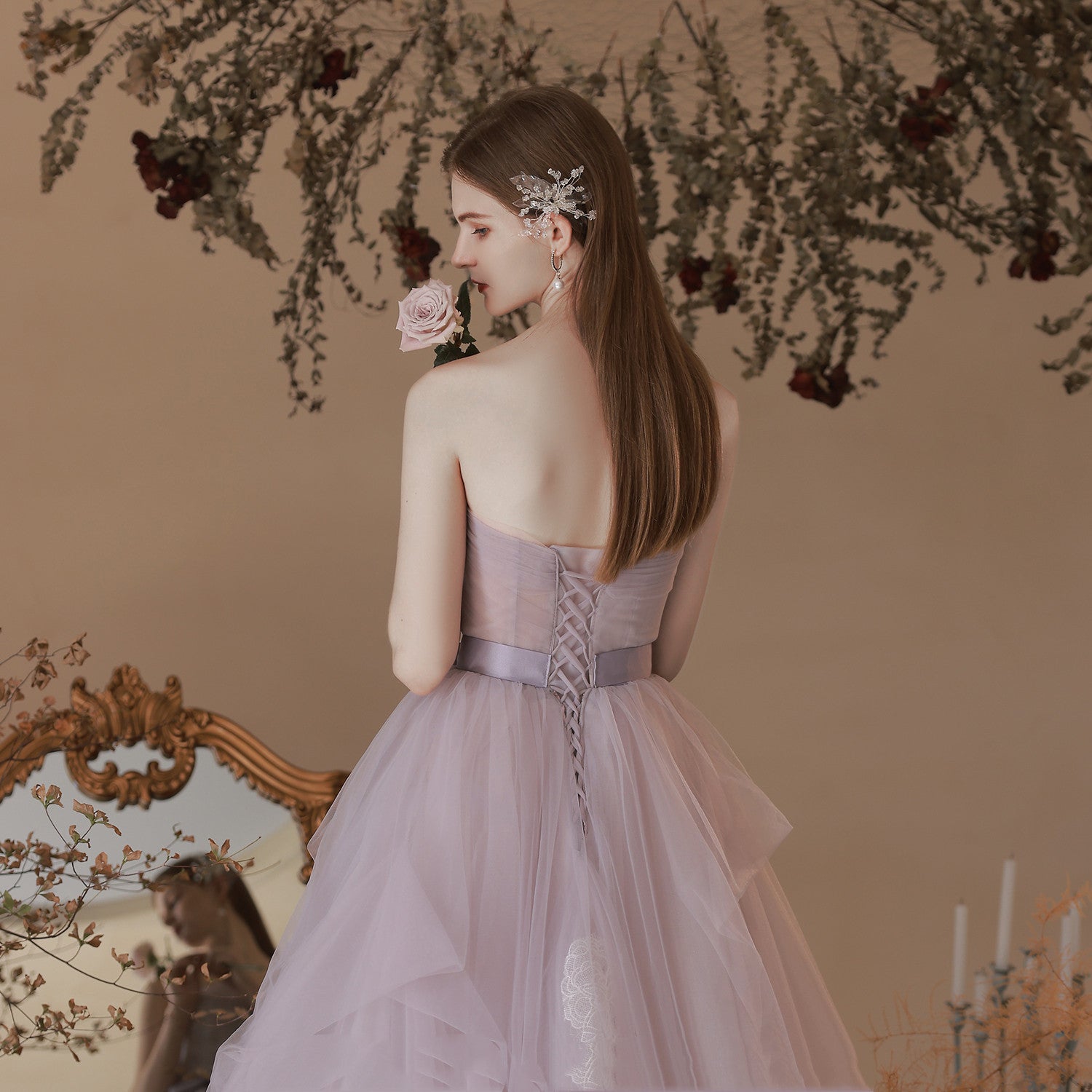 Robe longue bustier violette en polyester pour femme