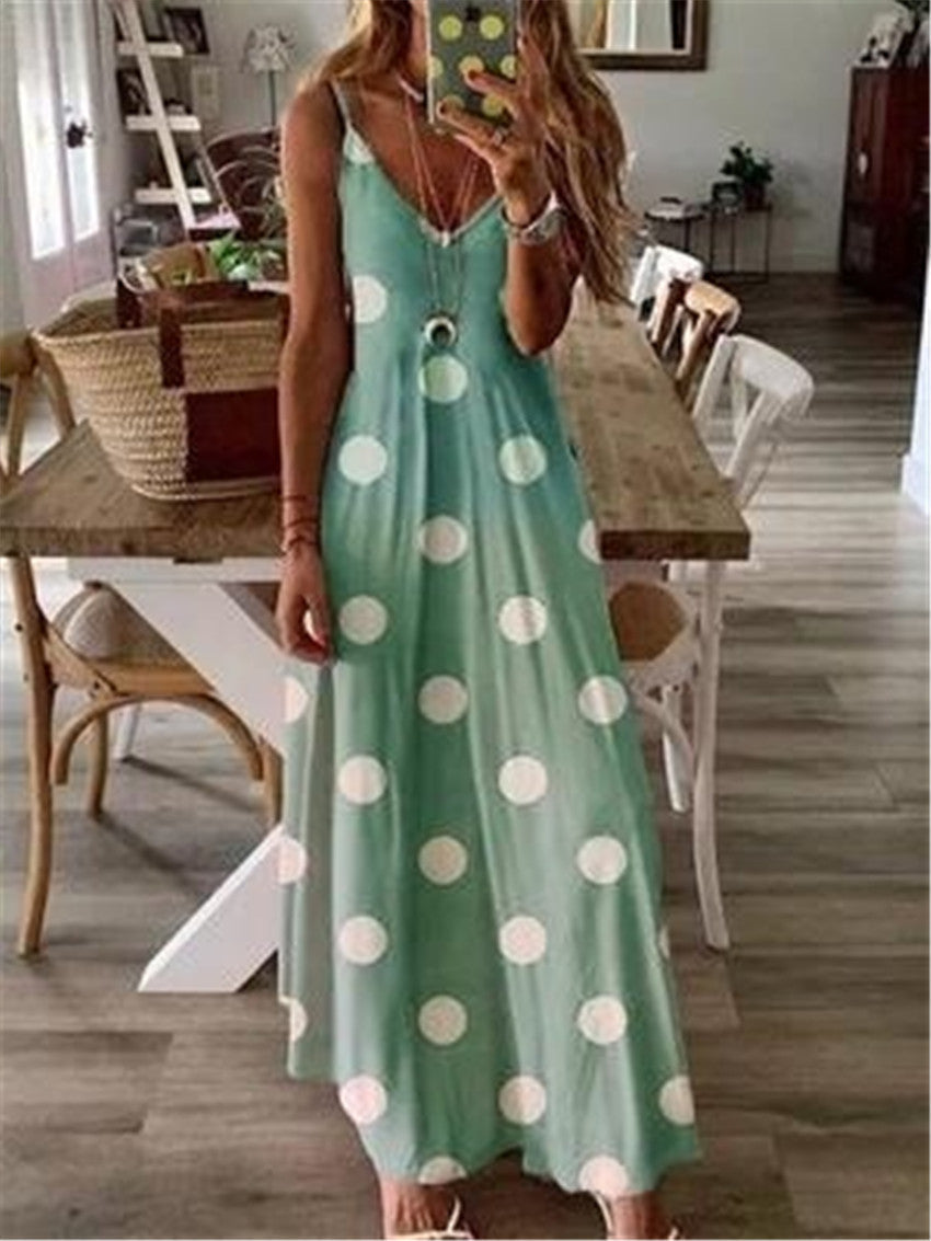 Polka Dot Gradient V-Neck Suspender Dress