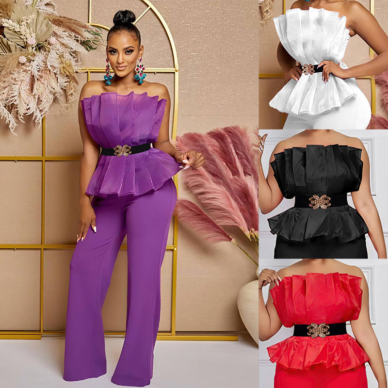 Sexy Off Shoulder Solid Color Jumpsuit Sleeveless Casual Suit
