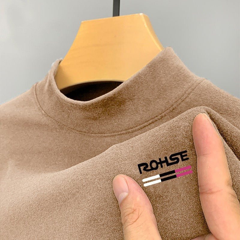 Double-Sided Dralon Men's Half-High Collar Long-Sleeve T-Shirt Slim Fit Wool Lining