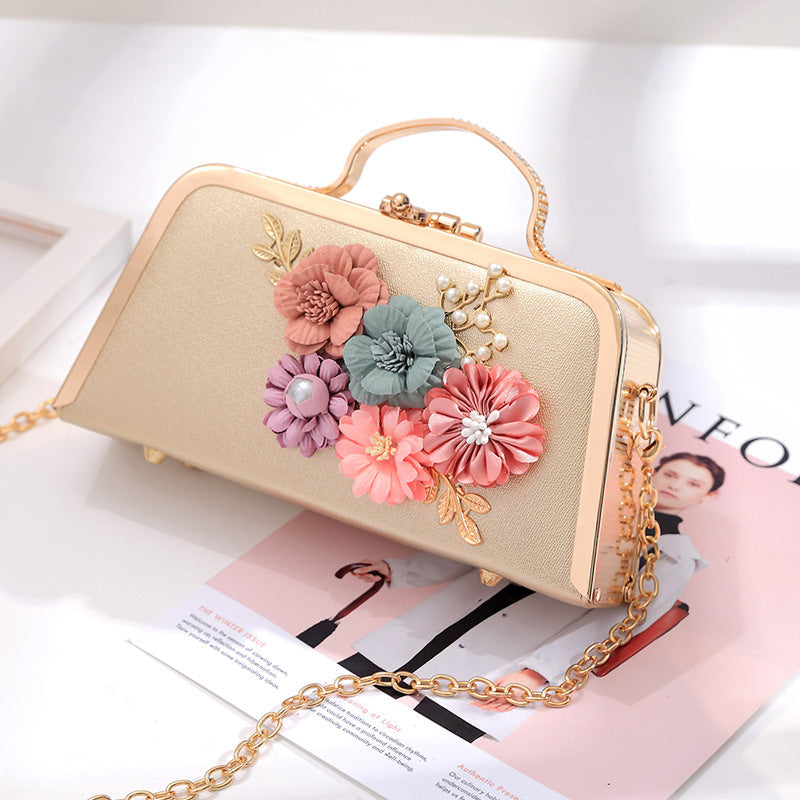 Small Floral Messenger Handbag with Lock - White, Gold, Pink, Black PU