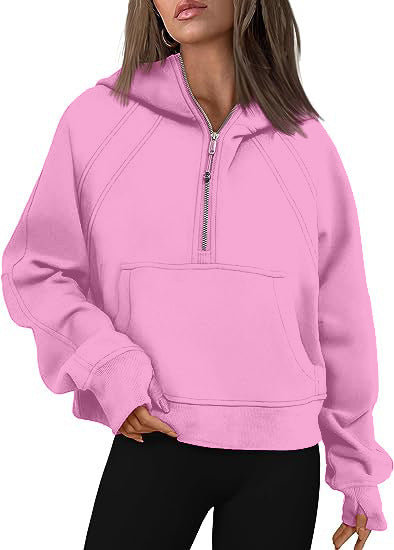 Sweat-shirt à capuche zippé avec poche Coupe ample Manches longues Pull pour femme
