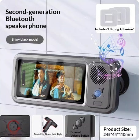 Support de téléphone étanche avec haut-parleur Bluetooth et rotation à 360° pour la salle de bain