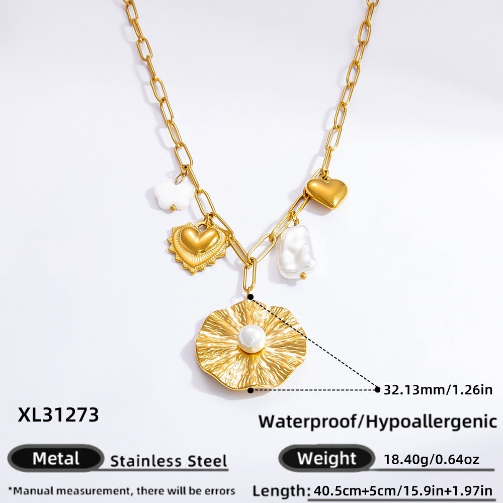 Collier de perles fait main en acier inoxydable 18 carats pour femme