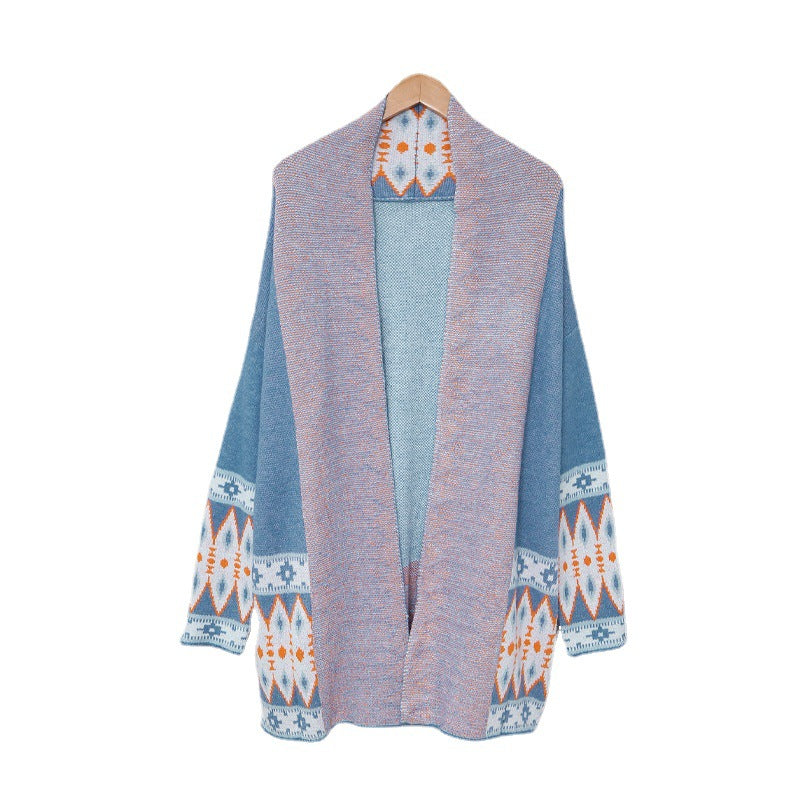 Manteau pull mi-long ethnique pour femme, plusieurs couleurs