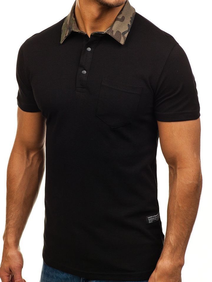 Men's Slim Fit Solid Color Camouflage Polo Short Sleeve Shirt
