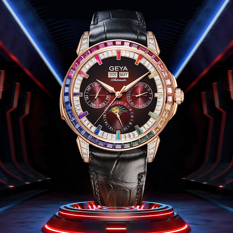 Montre Homme Automatique Multifonctionnelle Étanche Cercle Arc-en-ciel 43mm