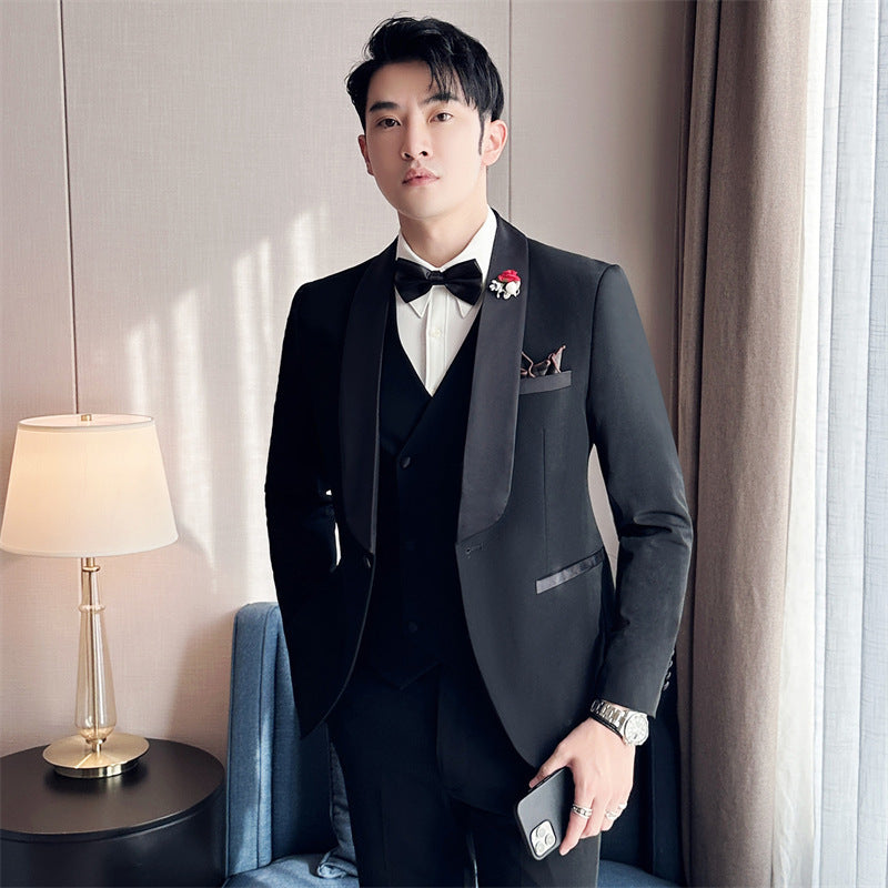 Costume de Mariage Homme Noir Coupe Slim avec Gilet et Pantalon