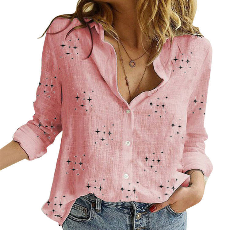 European & American Printed Loose Long-Sleeve Cotton Top