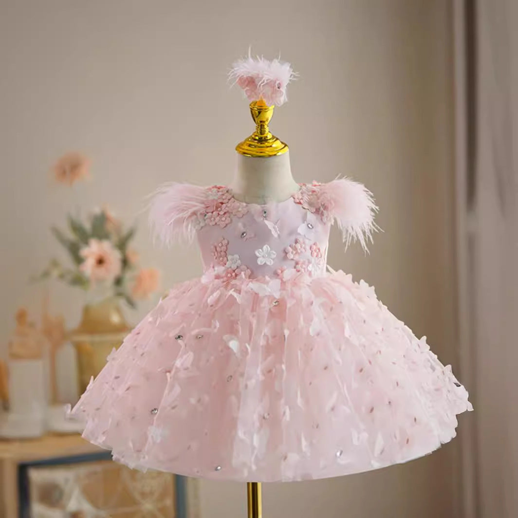Girls Pink Princess Dress High-End Fashion Polyester Fiber