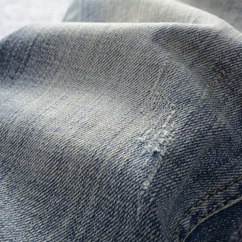 Jean Homme Rétro Vintage Délavé Légèrement Élastique