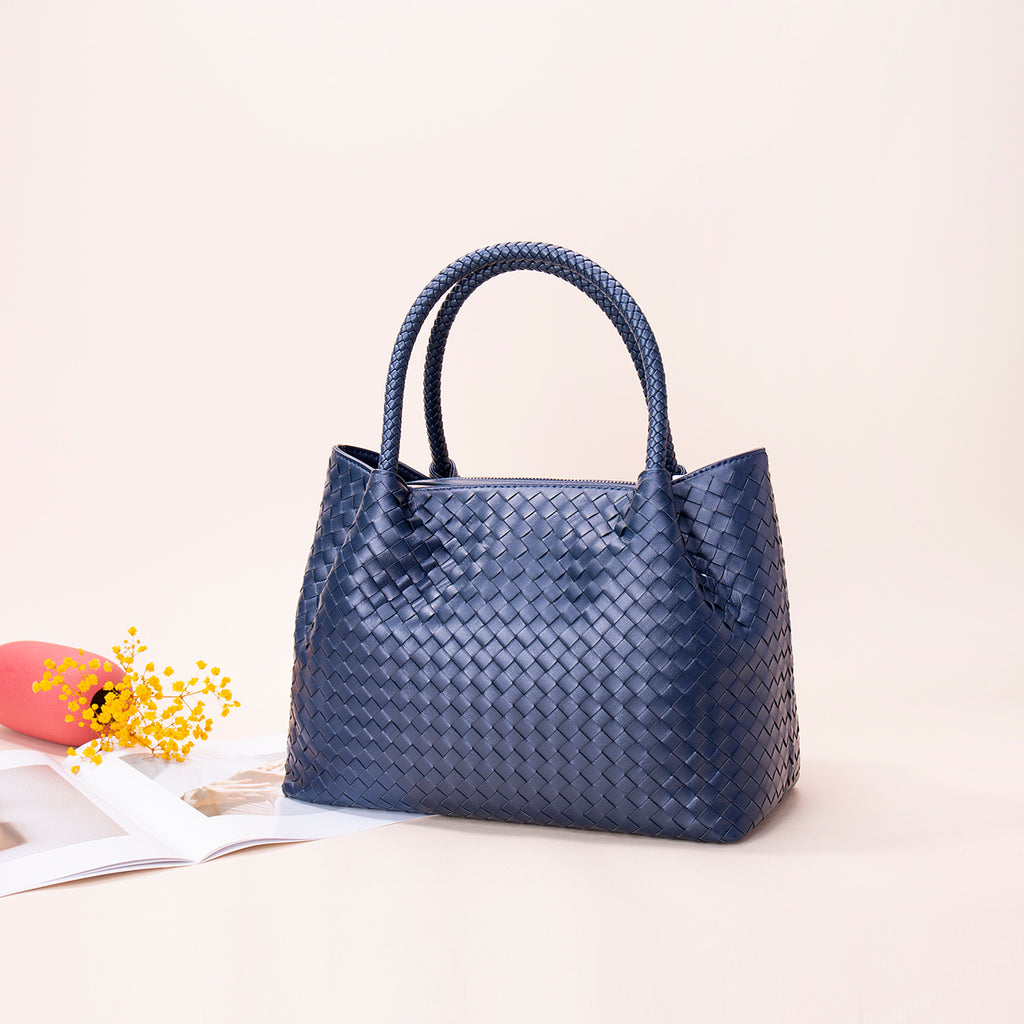 Handmade Sheepskin Woven Leather Handbag for Women Medium Size