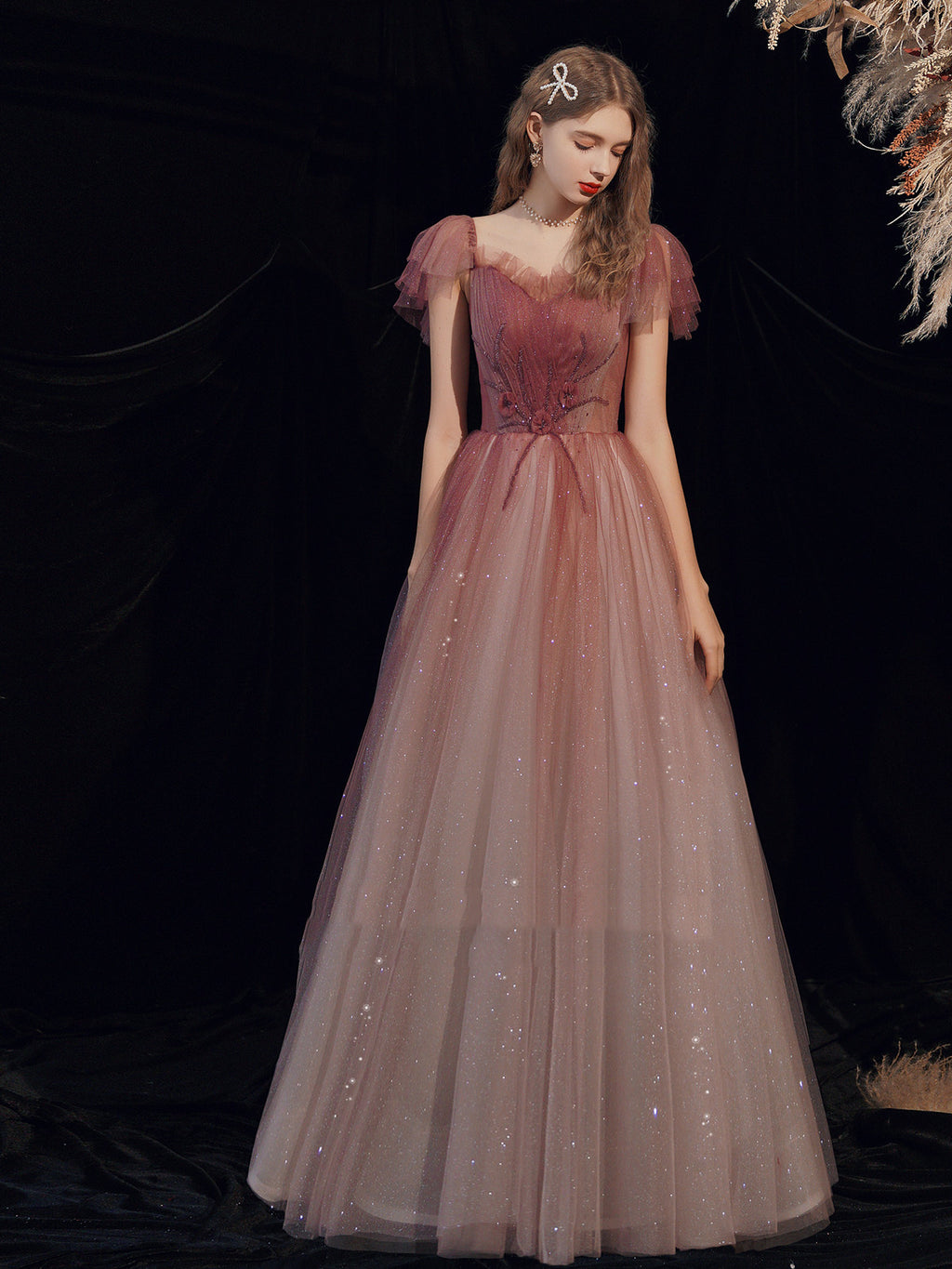 Robe de mariée coréenne dégradée rouge avec bandage pour femmes, tailles XS-L