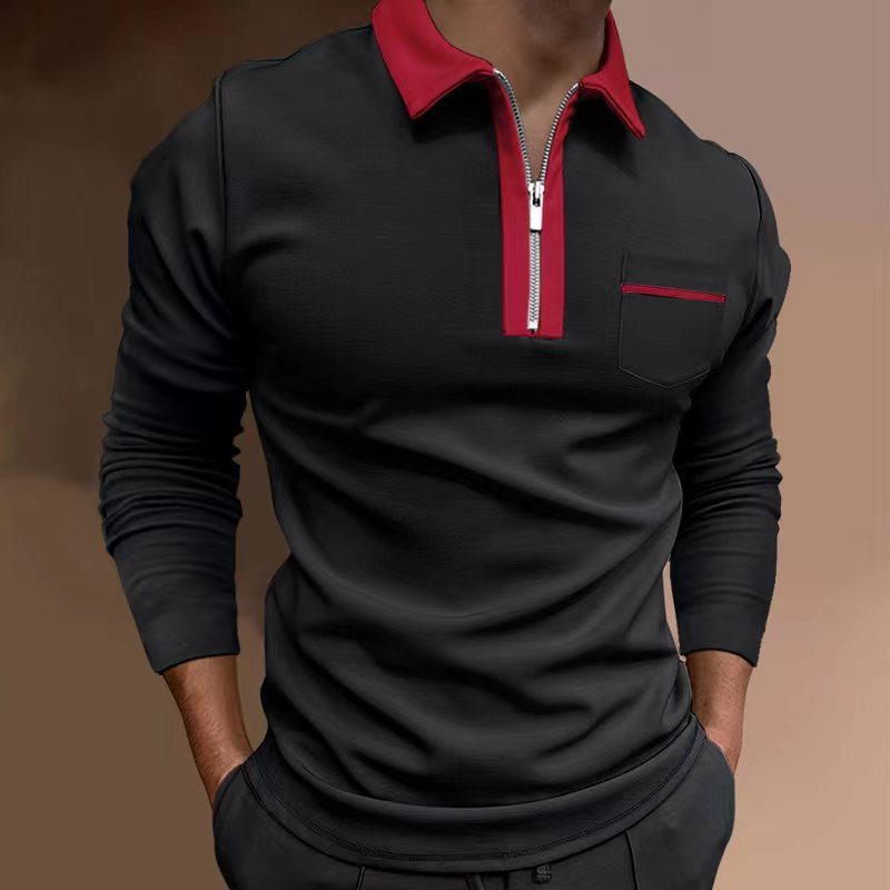 Slim Fit Men's Long Sleeve T-Shirt with Pocket and Zipper Detail