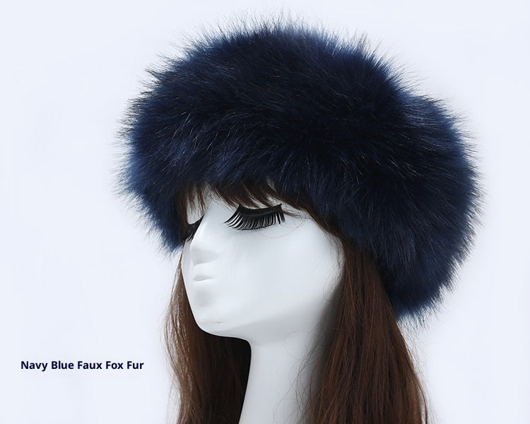 طوق رأس مرن من الفرو الصناعي بنقشة فرو الثعلب للنساء