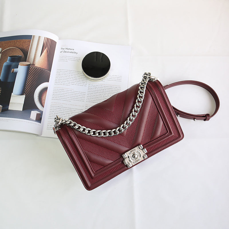 Versatile One Shoulder Crossbody Square Leather Bag with Lock Closure