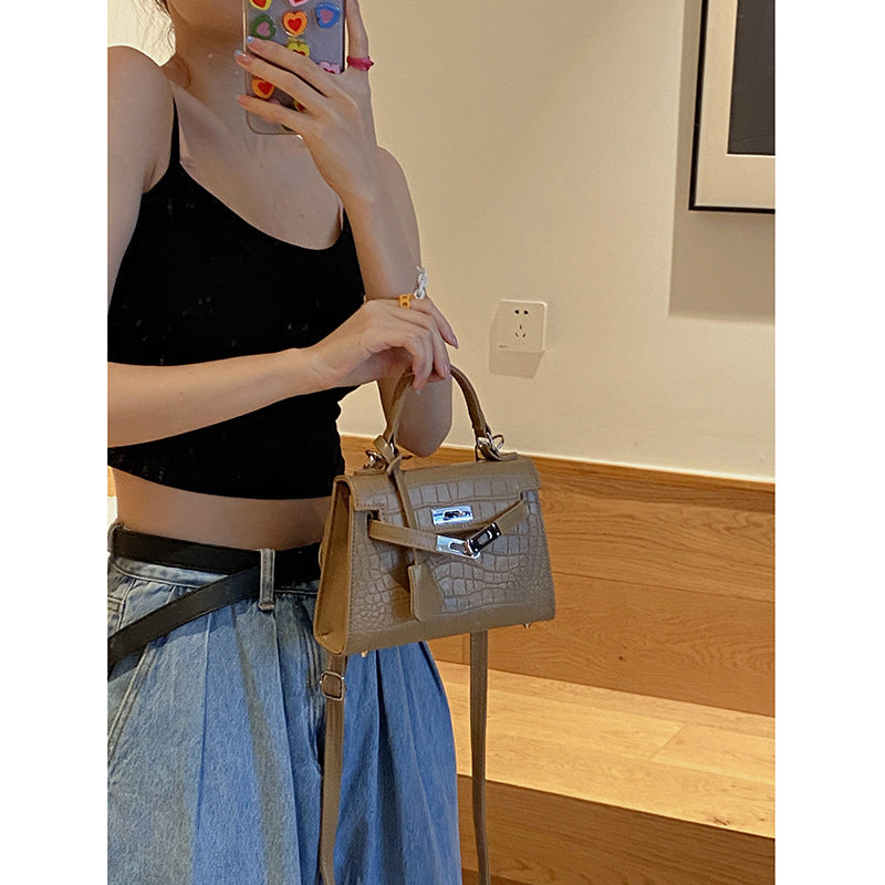 French Niche Stone Pattern Small Kelly Handbag for Women