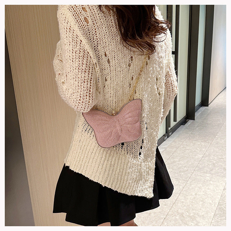 Cute Butterfly Stripe Clipped Button Metal Women's Chain Bag