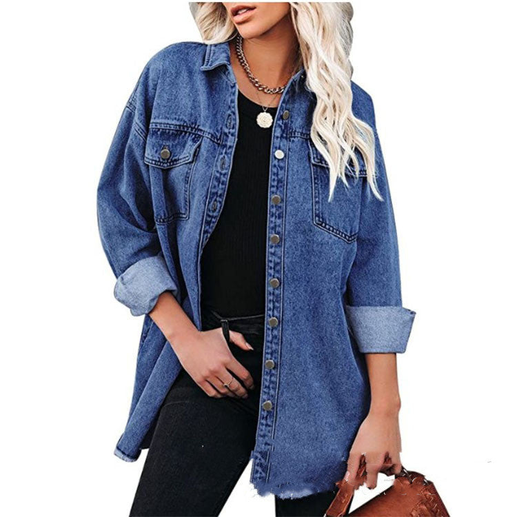 Women's Pure Blue Denim Jacket Casual Commuter Jacket