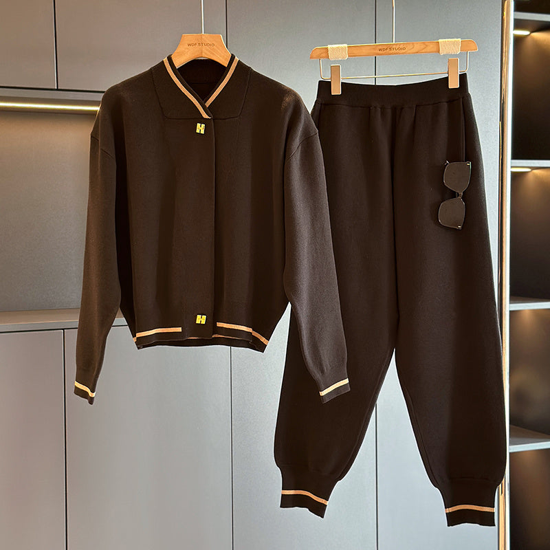 Autumn Winter Stylish Casual Knitting Pullover Suit for Women
