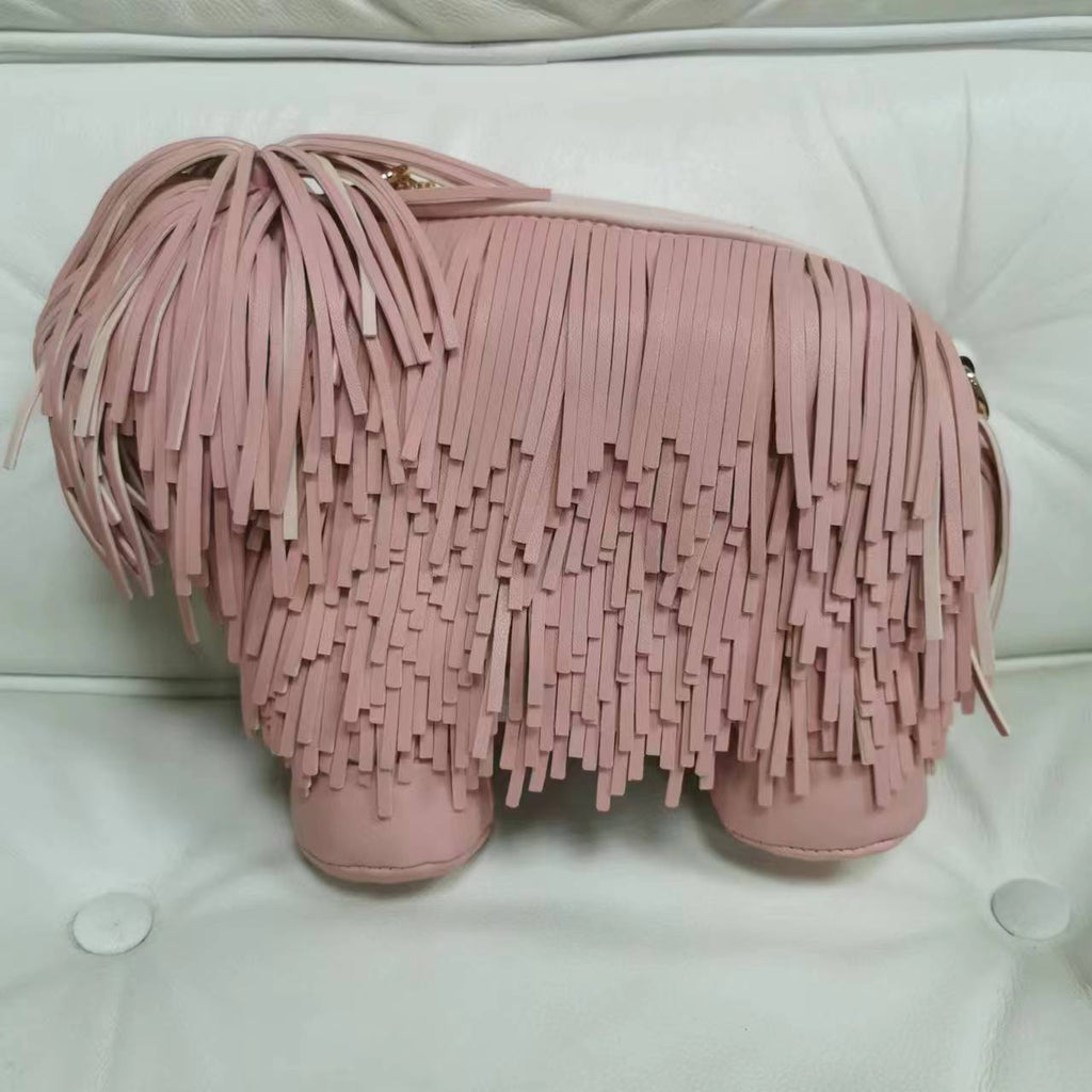 حقيبة شراشيب كلب الراعي من باين لايون، مقاس 26x16x18 سم، لون وردي أصفر، من البولي يوريثين