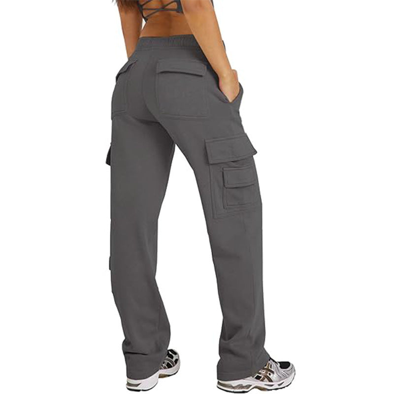 Pantalon cargo taille haute multi-poches coupe ample jambes larges sport