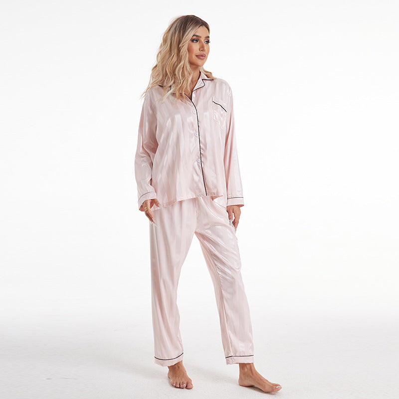 Pyjama grande taille en soie artificielle à rayures audacieuses, manches longues, style européen et américain
