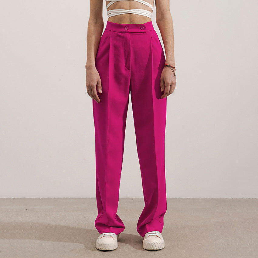 Pantalon de costume coupe droite slim taille haute pour femme