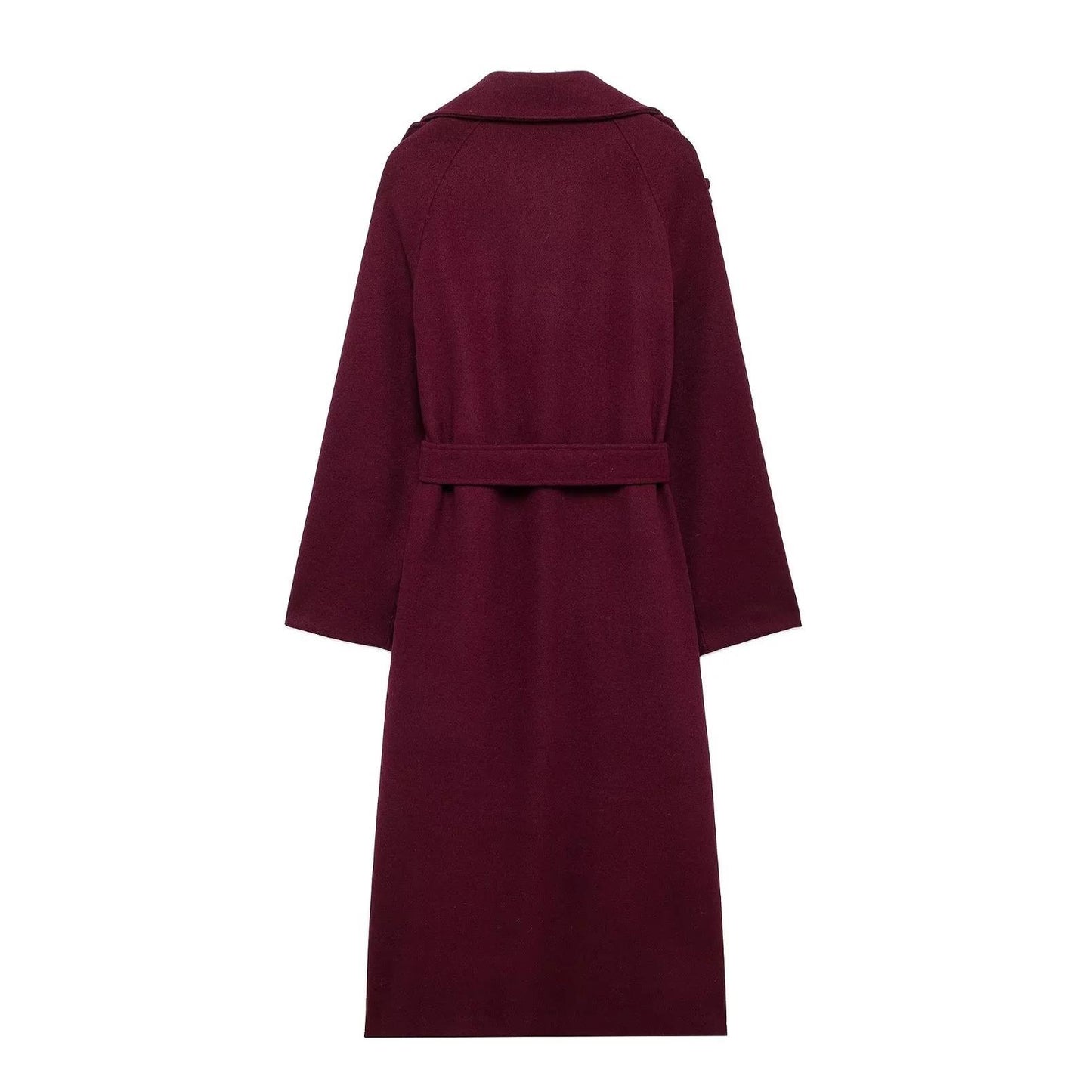 Woolen Lapel Belted Double-Breasted Trench Coat for Women Winter Jacket