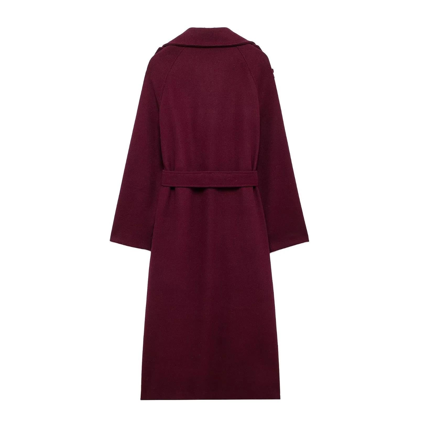 Woolen Lapel Belted Double-Breasted Trench Coat for Women Winter Jacket