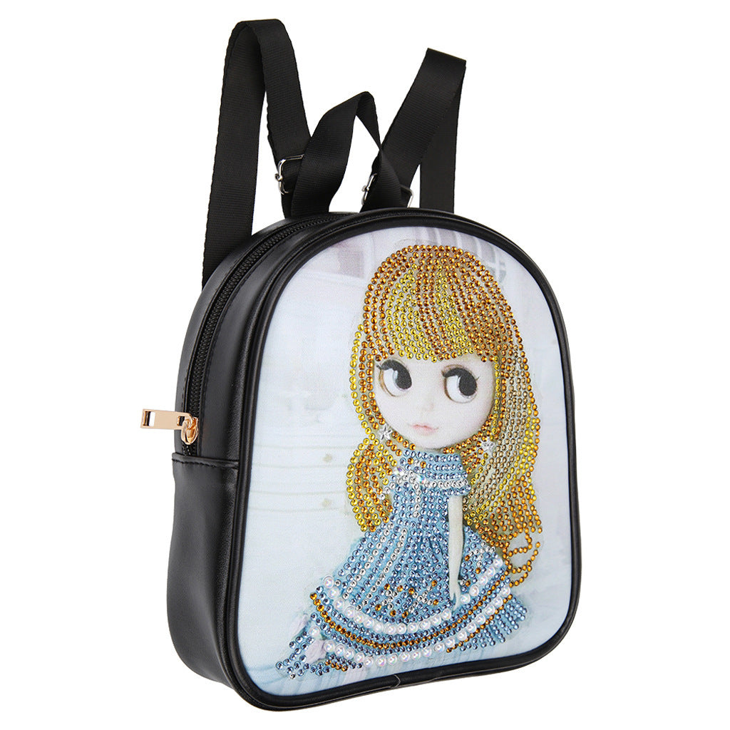 Sac à dos en cuir avec peinture diamant créative à faire soi-même Grande capacité 18x20cm
