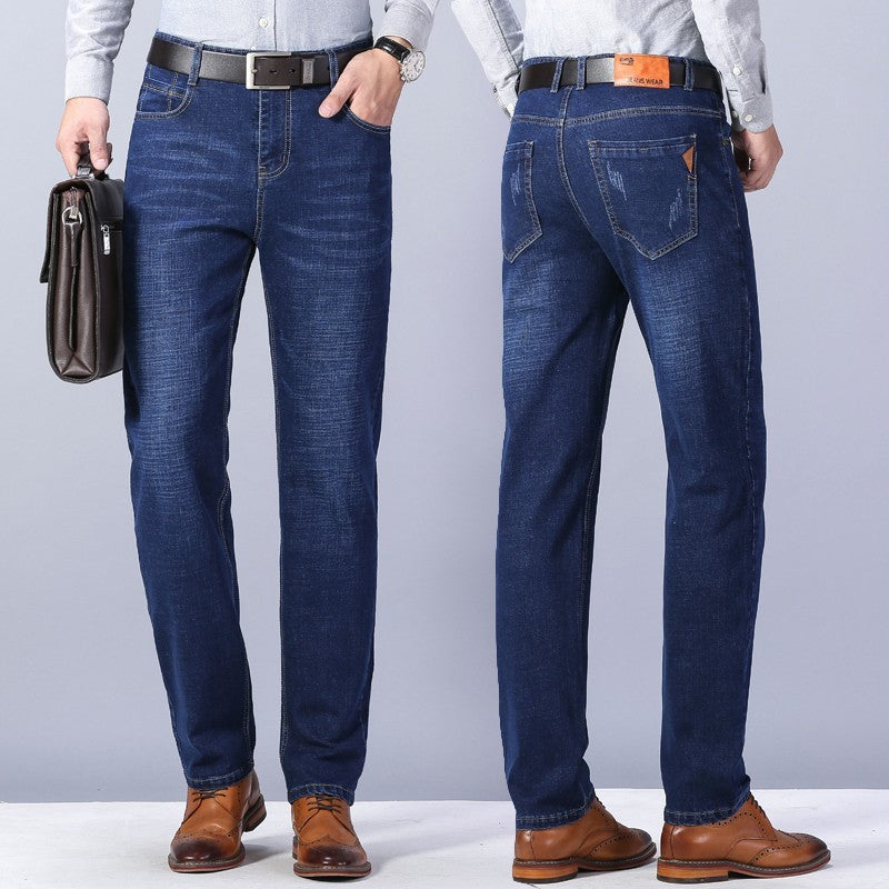 Loose Straight Mid-Waist Stretch Jeans for Men – Casual Work Denim