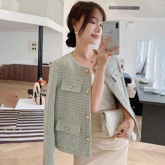 Classic Style Women's Retro Design Green Slimming Temperament Short Coat