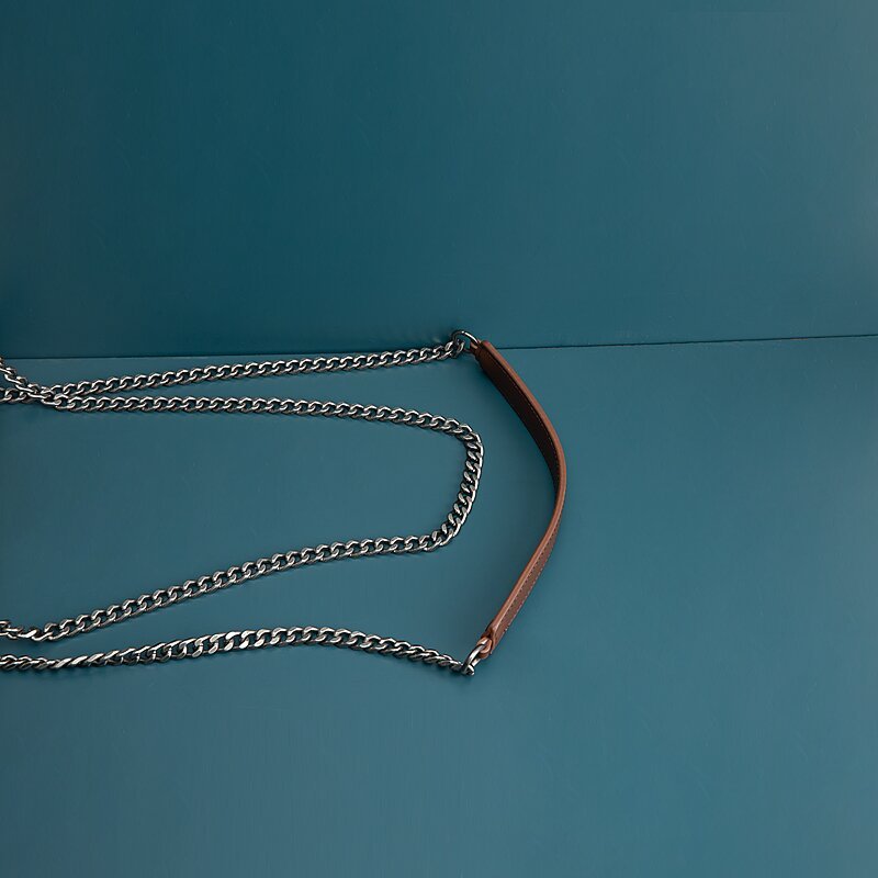 Sac bandoulière double chaîne en cuir de vachette de haute qualité 25cm