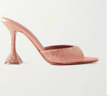 Escarpins à bout ouvert et strass en satin à talons hauts