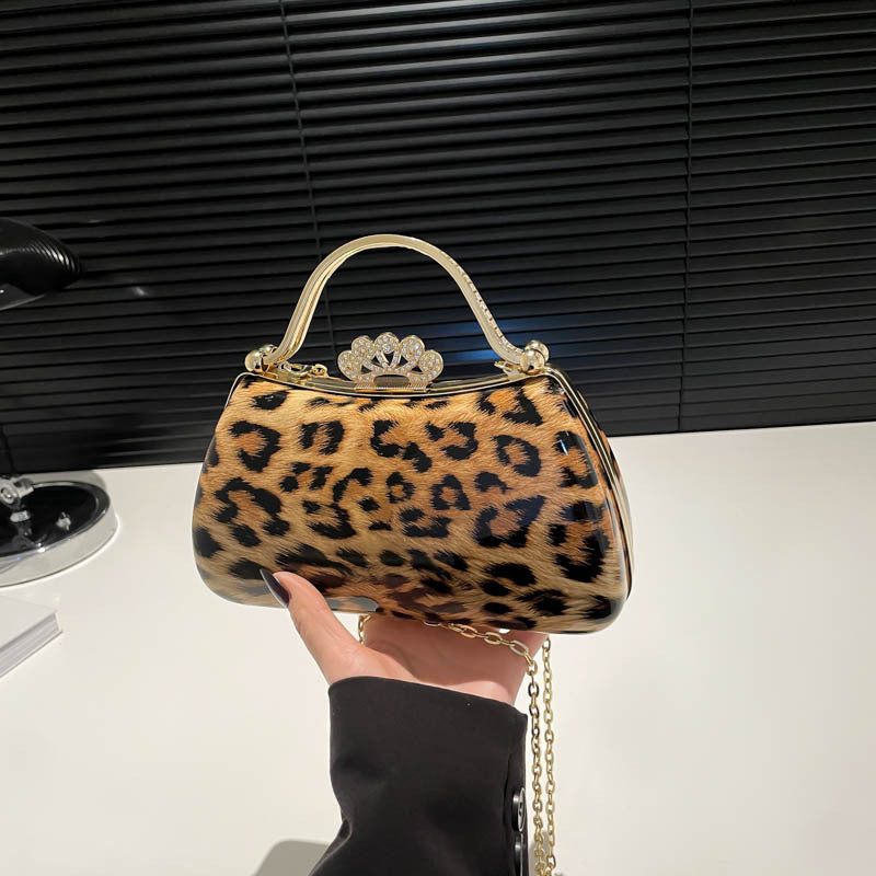 Leopard Print Retro Round PU Crossbody Bag for Women