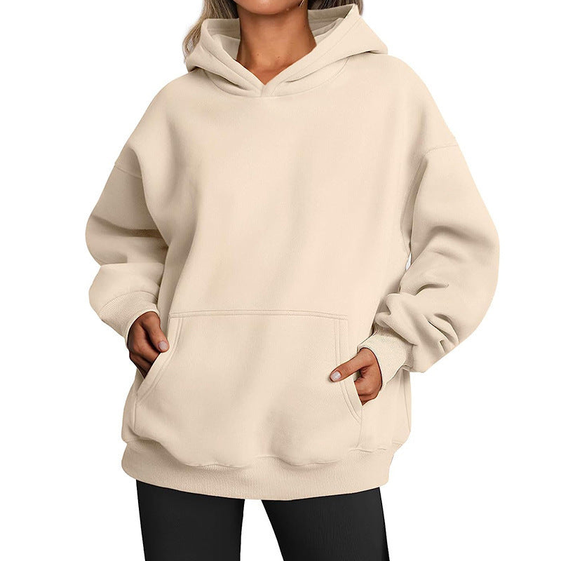 Sweat-shirt à capuche oversize uni avec poches pour femme - Pullover, Polyester, S-XXL