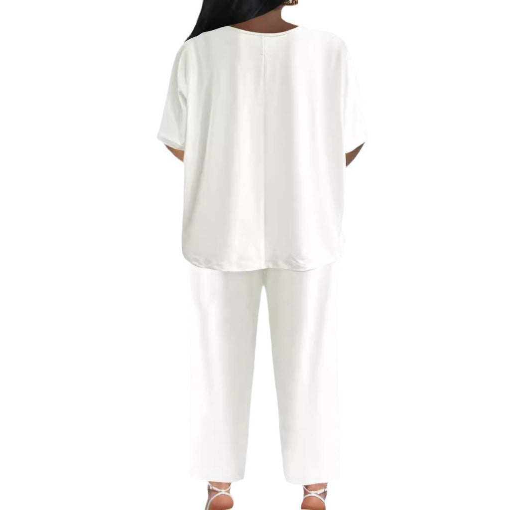 V-Neck Batwing Sleeve Loose Wide Leg Pants Suit for Women