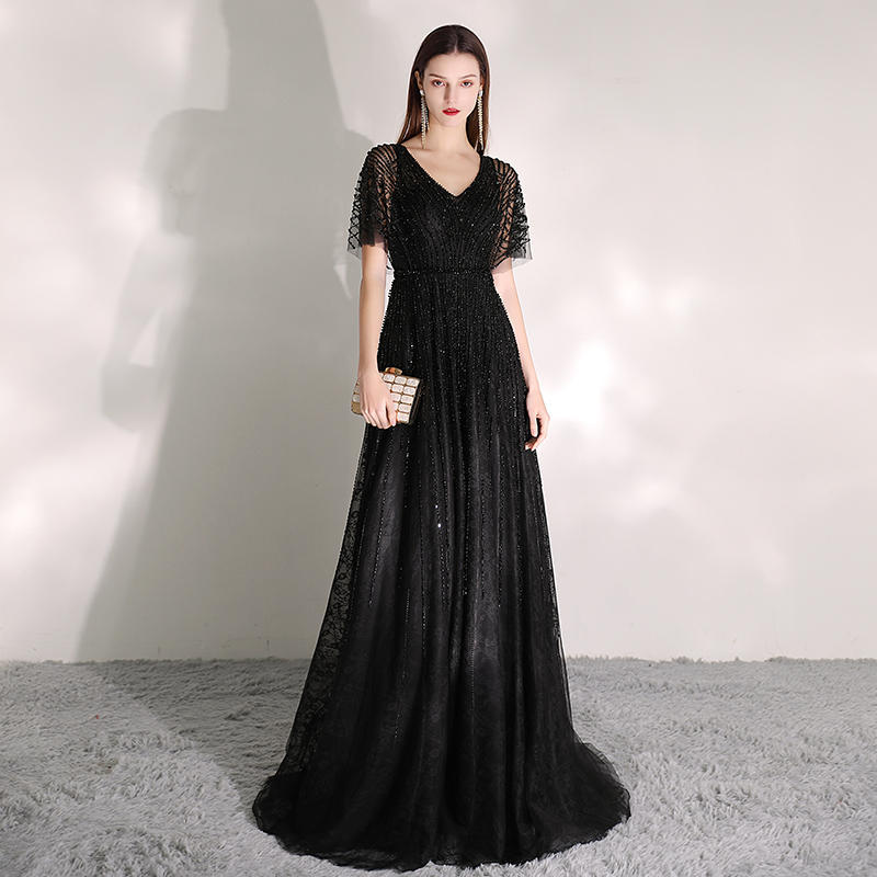 Women's Fashion Solid Color Black Polyester Dress