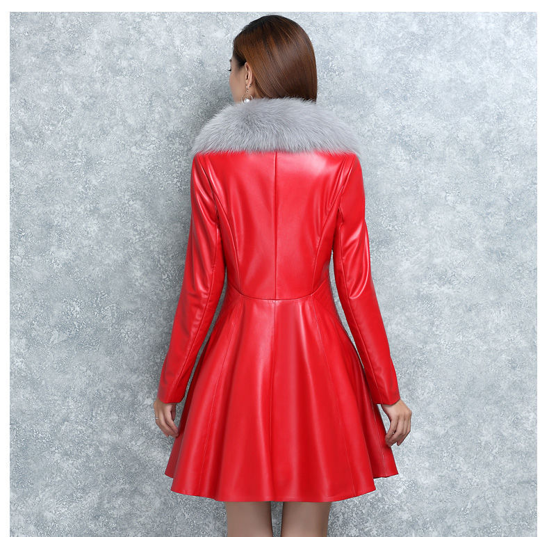Women's Faux Fox Fur Collar Coat in Black & Red, Sizes S-XXXXL