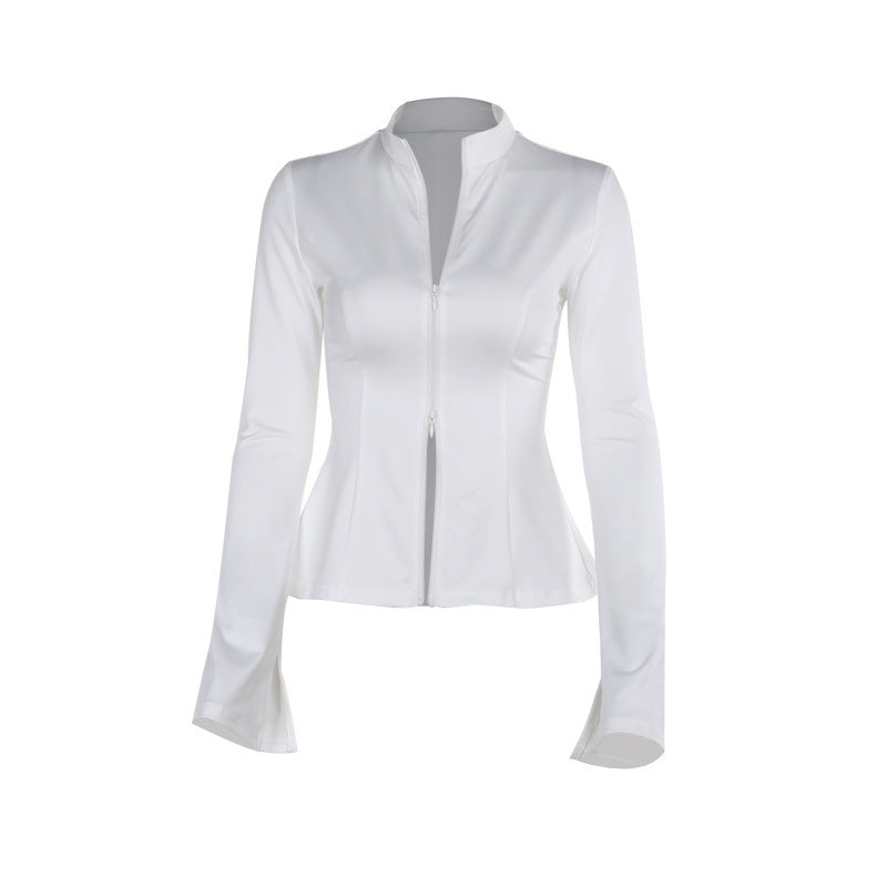 Cardigan blanc uni à manches longues en polyester pour femme
